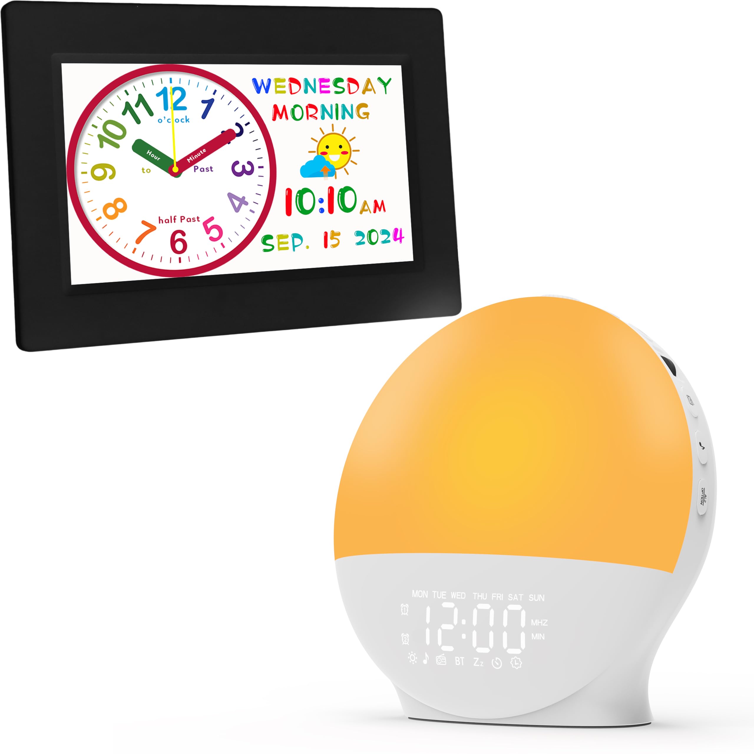 MASSII Digital Teaching Clock Talking Time + Wake Up Light Sunrise Sound Machine for Kids Room