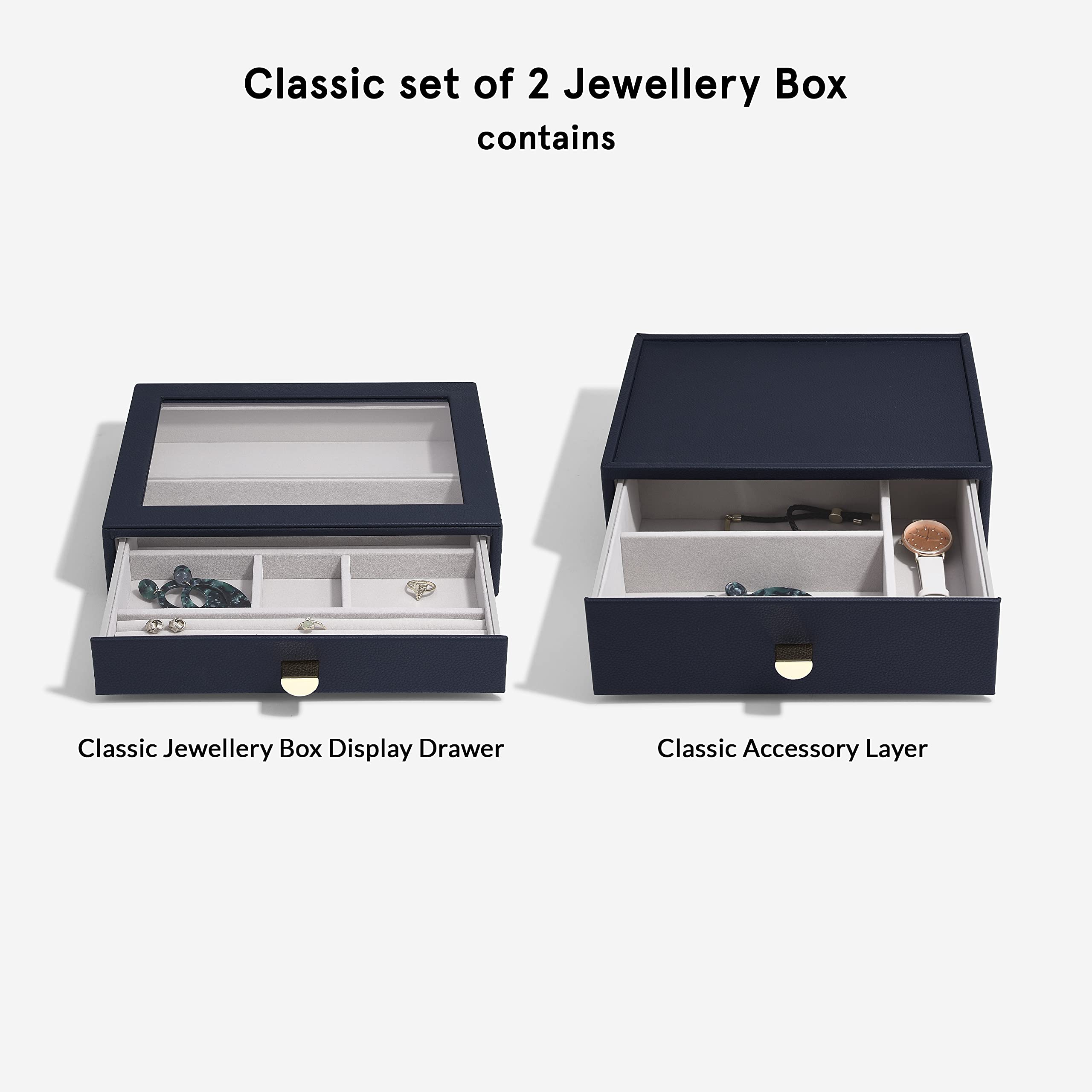 Stackers Navy Pebble Classic szkatułka na biżuterię, zestaw 2 szt. (z szufladami)