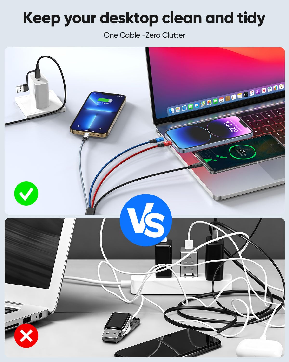 Cavo di ricarica multiplo 6 in 1 (3,5 m, confezione da 2), cavo di ricarica multiplo intrecciato, USB A/C a tipo C/Lightning* 2/Micro USB universale cavo di ricarica per iPhone, Samsung, orologio