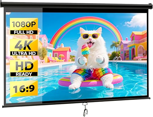 Miniatura 11 de Pantalla de proyección de 80 pulgadas 16:9 HD manual desplegable para interiores y exteriores, pantalla de proyector portátil sin arrugas para cine