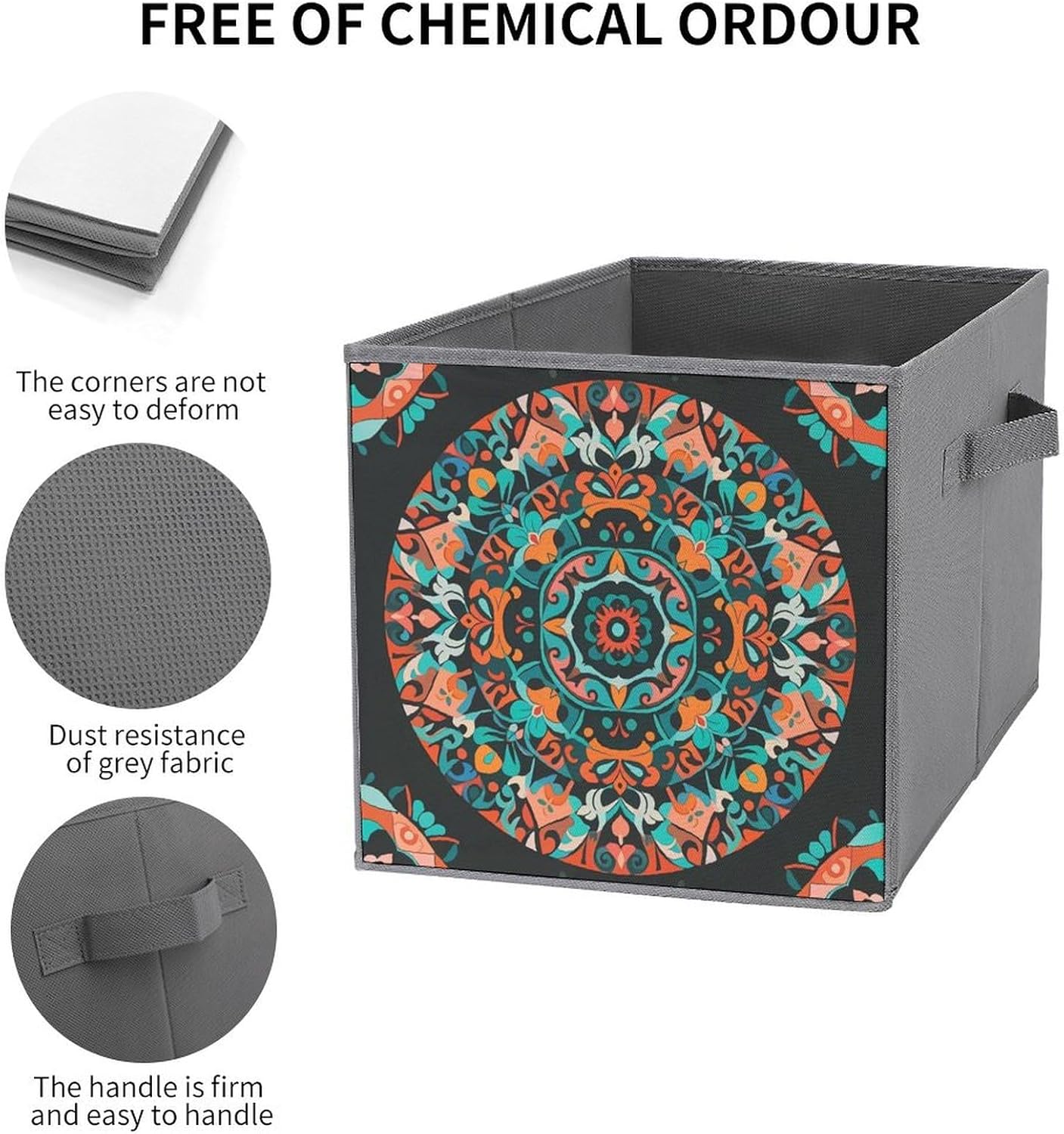 Circular And Eastern Patterns Foldable Storage Box with Handles, Durable Oxford Storage Cubes, 6PCS Collapsible Closet Organizer for Home, Shelf, Office, Travel