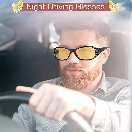 Miniatura 8 de 2 gafas de conducción de visión nocturna para mujer, polarizadas, antideslumbrantes, lentes amarillas, visión nocturna, con decoración de mariposas,