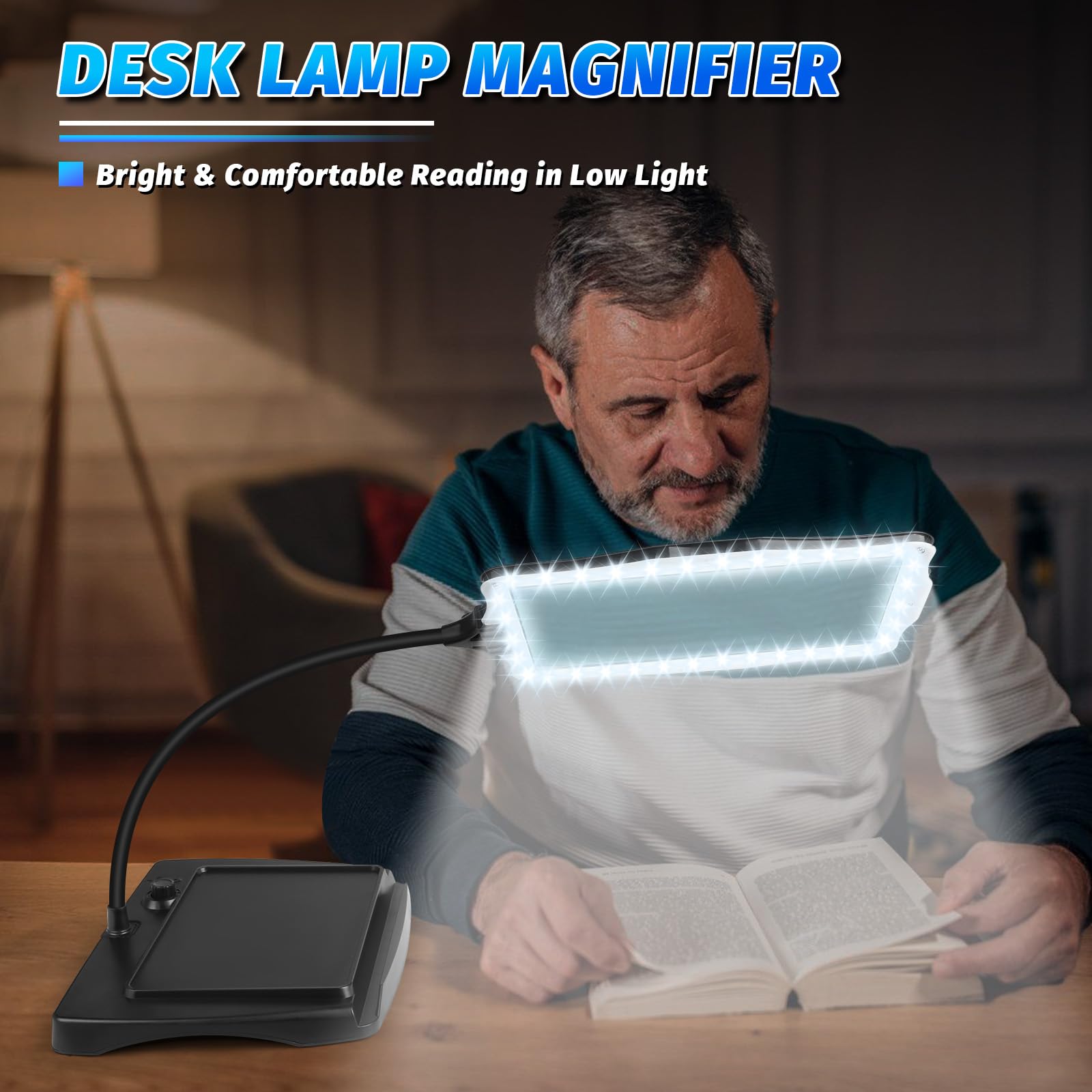 NZQXJXZ 10X Recargable Lupa con Luz y Soporte, Lámpara de Escritorio con Cuello de Cisne Flexible de 50 LED, Lupa de Página Grande para Leer, Coser, Manualidades, Pintar, Bricolaje, Trabajos de Cerca