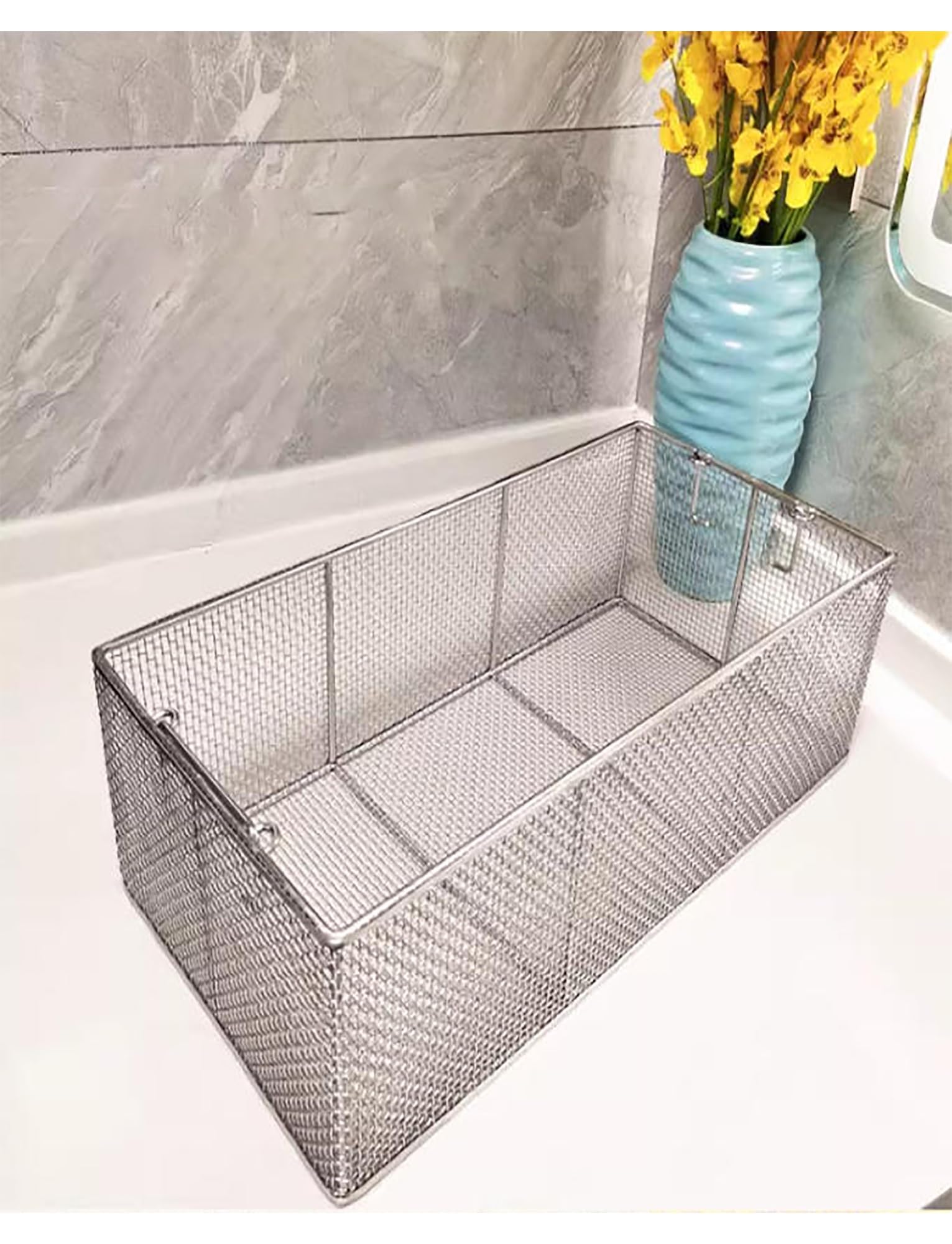 Passoire rectangulaire en acier inoxydable 304 robuste multi-usage pour égoutter et rincer la cuisine (50 x 30 x 10 cm) – Antirouille, facile à nettoyer