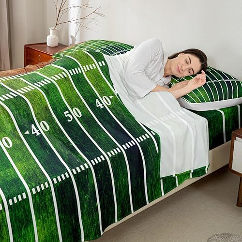 Miniatura 2 de Juego de sábanas de fútbol americano tamaño matrimonial para decoración de dormitorio de niños, juegos deportivos, sábana bajera ajustable, juego de