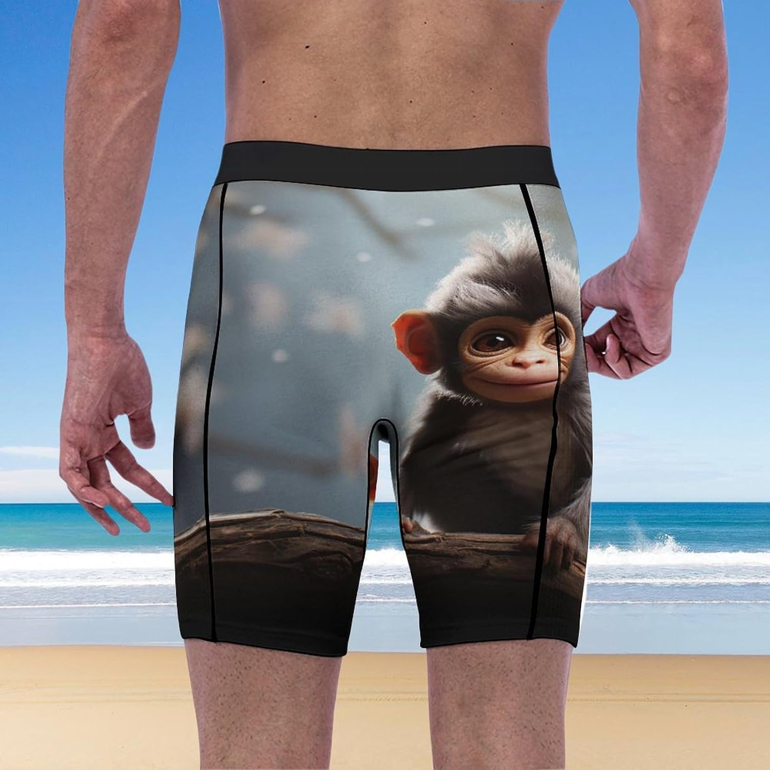 Cute Monkey Compression Shorts Men Spandex Sport Shorts Workout Performance Baselayer Underwear