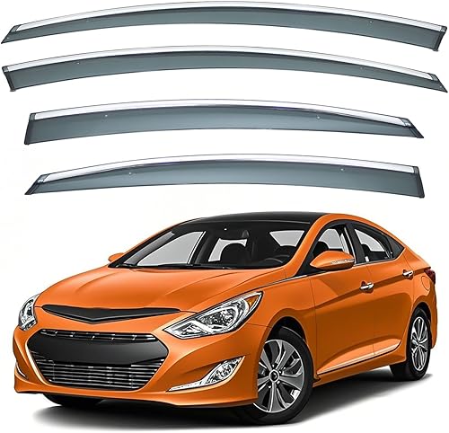 Miniatura 1 de Deal - Juego de 4 piezas de cinta de montaje exterior tipo prendido/clip en el tipo ahumado tintado sol/lluvia, viseras de ventana con borde cromado