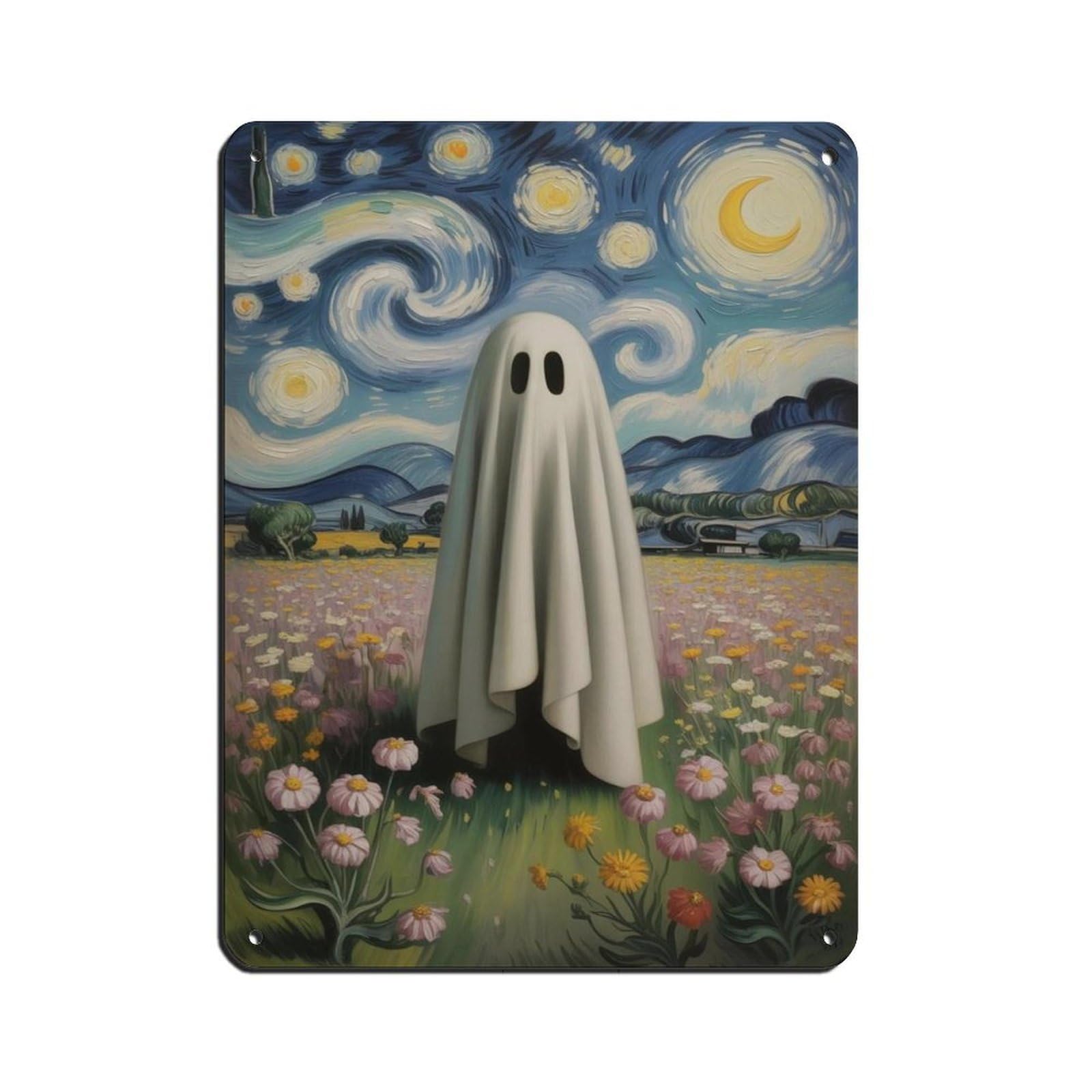 Ghost in The Wildflower Poster, Spooky Art (3) Tin Sign Vintage Metal Pub Club Cafe Bar Home Wall Art Decoration Poster Retro 12x16inch(30x40cm)