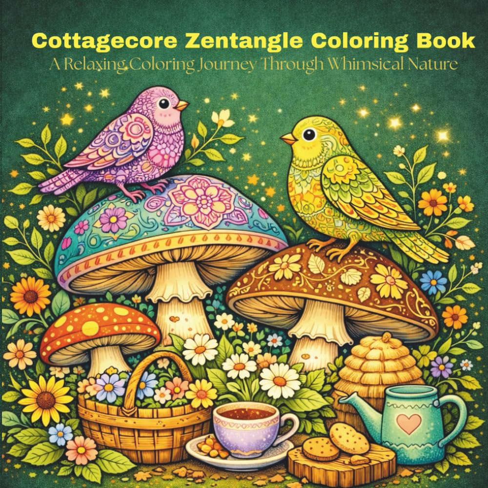 Cottagecore Zentangle Coloring Book: A Relaxing Coloring Journey Through Whimsical Nature | 50+ Designs | For All Ages |
