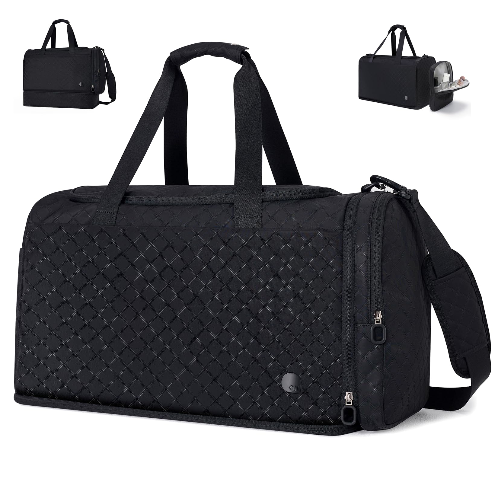 aji Reisetasche Damen Herren mit Abnehmbarer Kosmetiktasche, Separatem Schuhfach, Laptop-Fach und Feuchtigkeitsgetrenntem Fach, Weekender Leicht, Handgepäck Tasche für Reise Fitness Sport, Schwarz