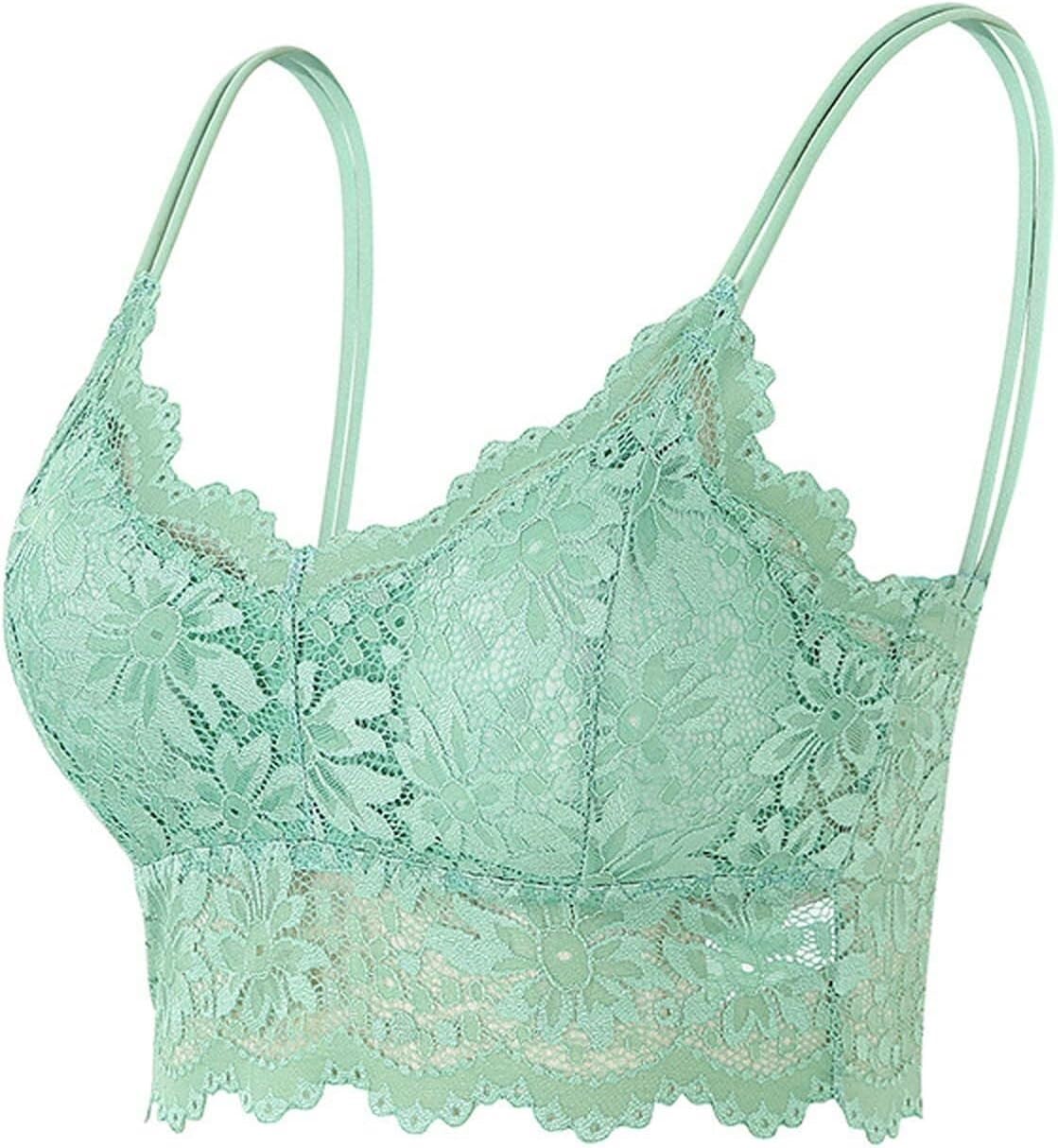 Ghakke Women's Mint Green Summer Sexy Lace Camisole Bra Plus Size Bandeau Underwear Wireless Padded Comfy Seamless Sports Bralette (Color : Size : M)