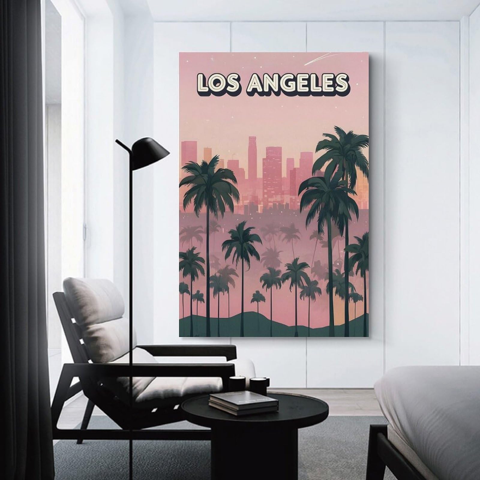 Junmoney Los Angeles Palm Trees Cityscape Wall Picture Print 20x30inch(50x75cm), for Lounge Decor, Offices Or Entryway Styling, A Flexible Wall Accent for Shared Spaces