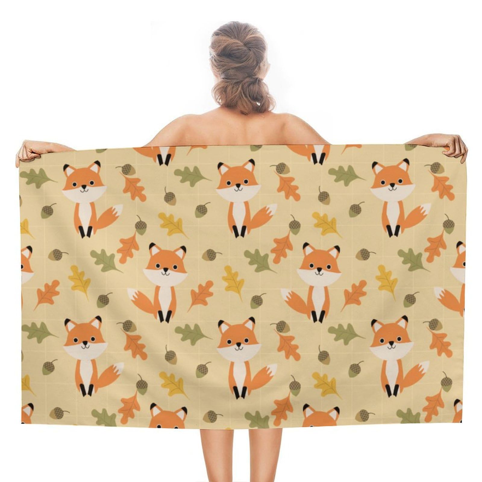 LEDFCVSU Beach Towel, Autumn Cute Fox Bath Towel, Absorbent Towel for Swimming, Sports, Travel