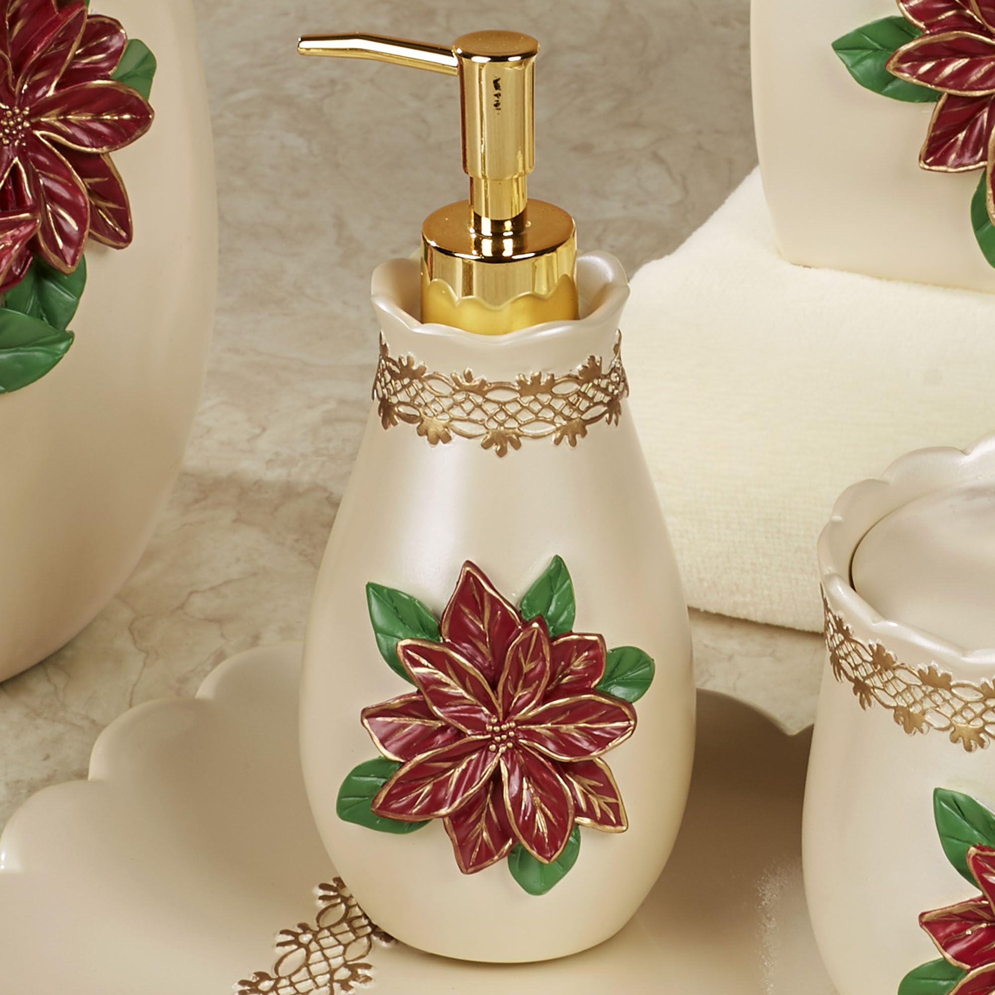 Poinsettia Grace Lotion Soap Dispenser Light Cream Light Cream Lotion Soap