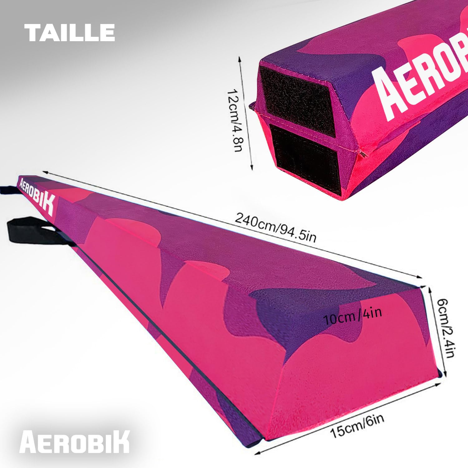Aerobik | Poutre de Gymnastique Pliable 240 cm Violette | Stable, Antidérapante et Lavable | Enfants & Adultes | Ruban de Gymnastique Offert pour Un entraînement Complet | Original Corner