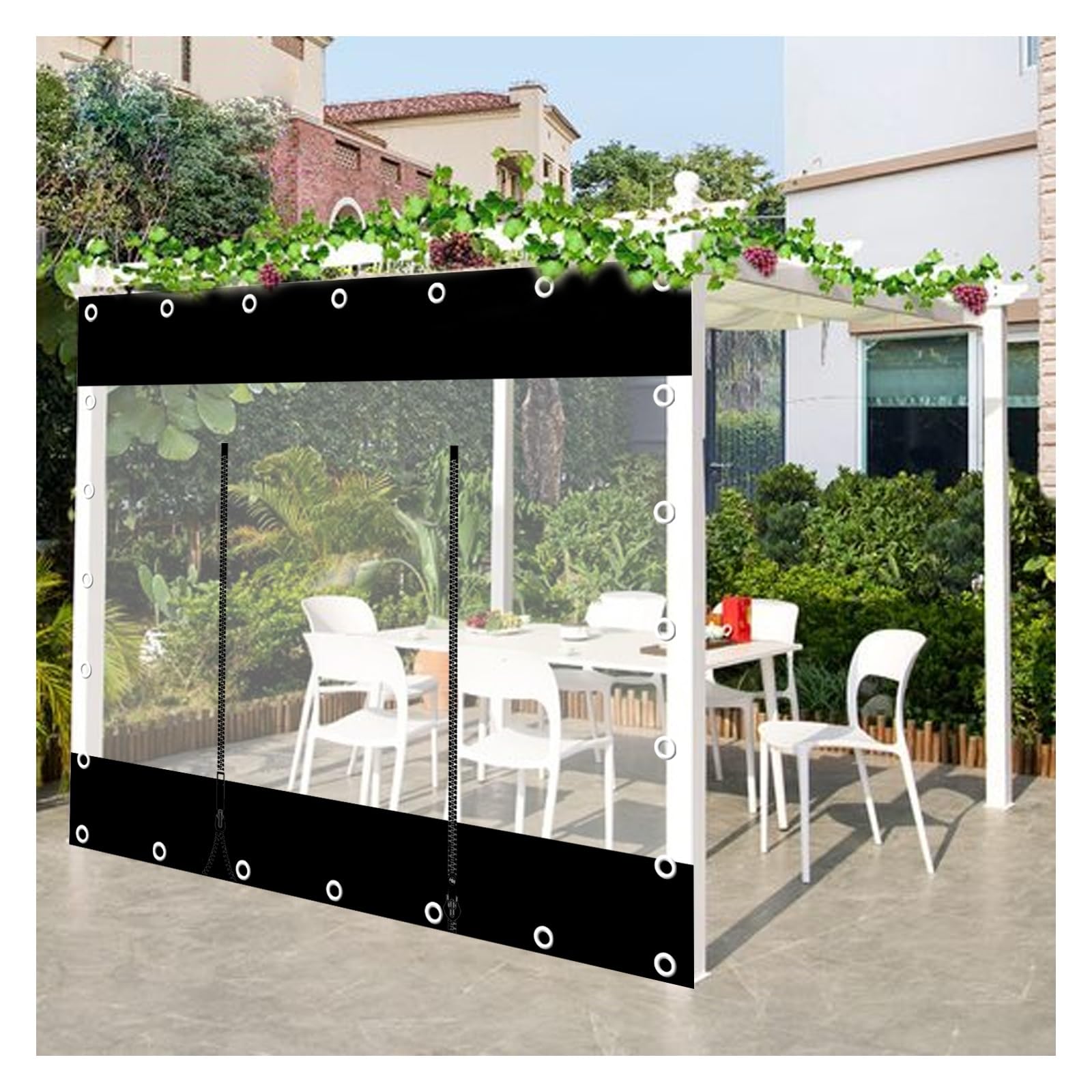 Panneaux Latéraux Transparents Pour Pergola - Bâche PVC 0.5mm Avec Fermeture Éclair - H2.1m X L3m - Imperméable - 5