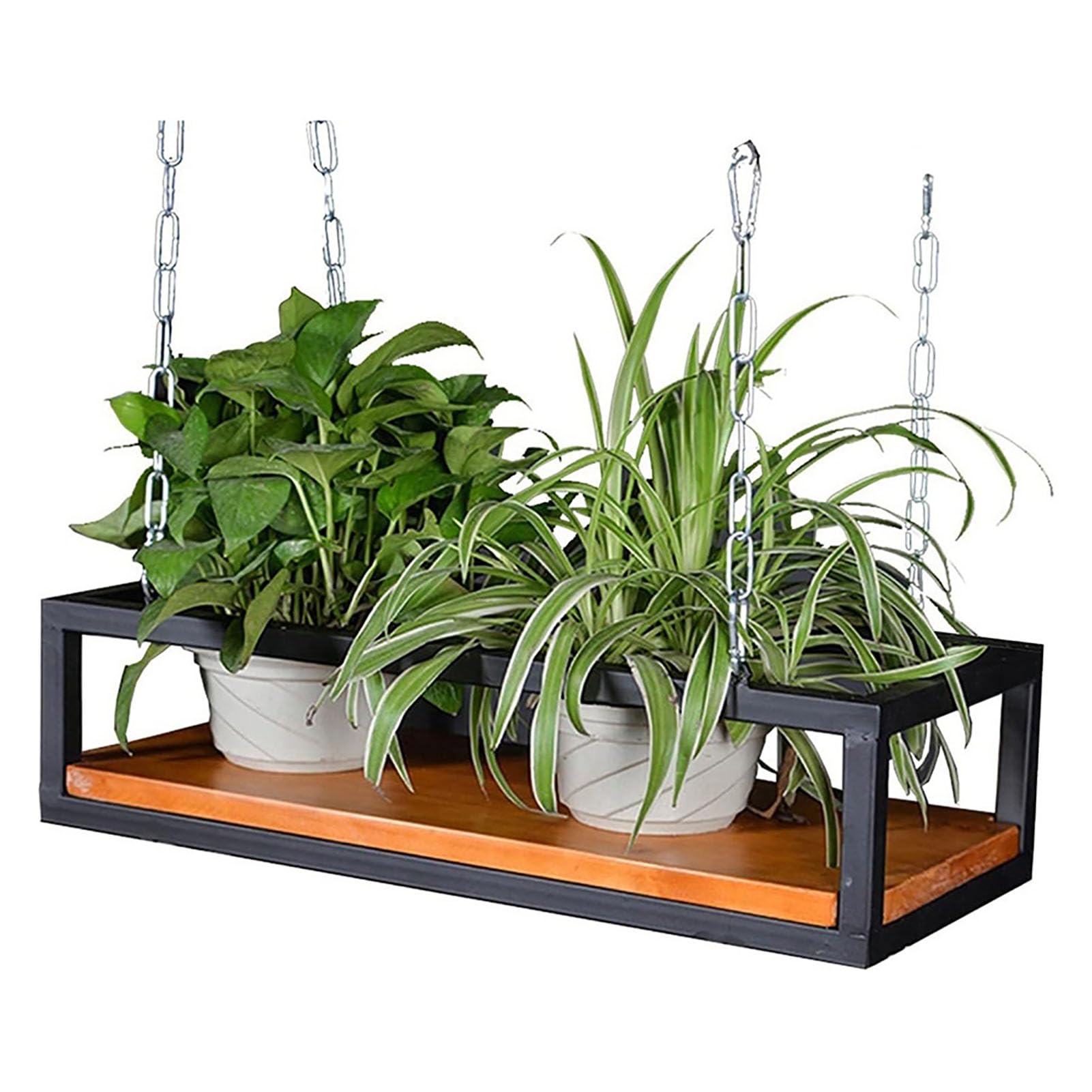 Support de pot de fleurs suspendu en bois massif et fer forgé étagère premium 60 cm