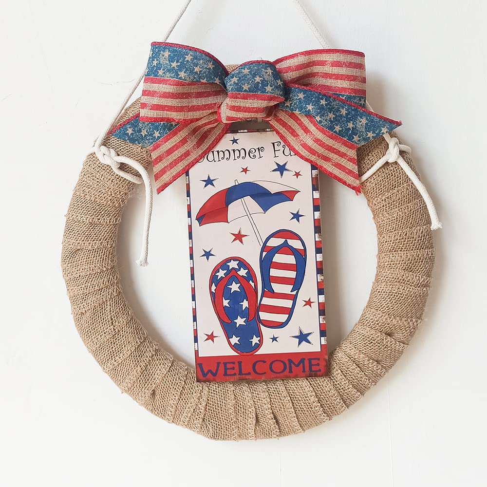 Photo 1 of 12.6 Inch Patriotic Farmhouse Wreath for Front Door,Vintage Memorial Day Burlap Bow Wreath with Bow for Home Decor, Independence Day Forth of July Wreath for Indoor and Outdoor
