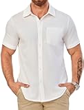 Men's Short Sleeve Button Down Shirts Casual Blending Beach Shirt with Chest Pocket Classic Fit Summer Tops