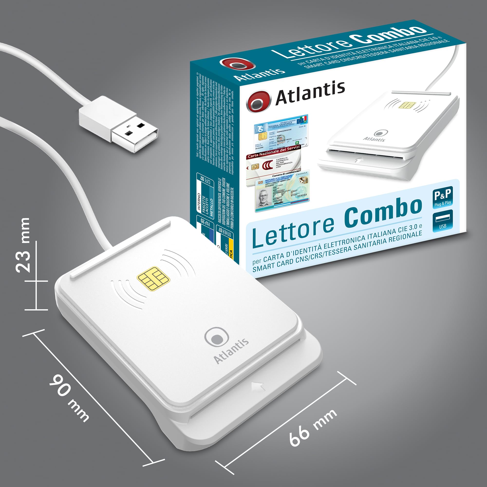 Atlantis Czytnik cie 3.0 włoski elektroniczny dowód osobisty i karta zdrowia, czytnik kart inteligentnych cns krajowa karta serwisowa, odpowiedni do INPS, ag. dochodów, INAIL, dokumentacja zdrowotna