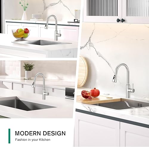 Miniatura 8 de CREA Grifos de cocina con rociador extraíble, grifos para fregadero de cocina, pequeños de arco alto RV de acero inoxidable con una sola manija