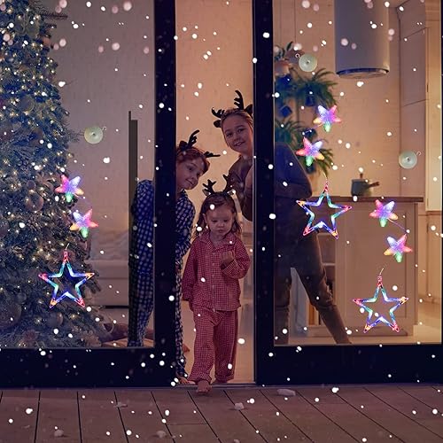 Miniatura 9 de 3 luces de Navidad para ventana con temporizador, funciona con pilas, cadena multicolor iluminada para árbol de árbol, ventosa LED en forma de