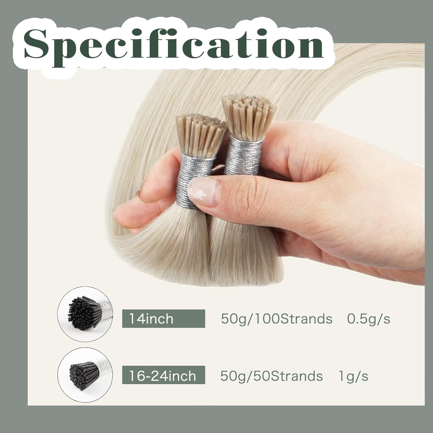 Sixstarhair 14Inch I Tip Hair Extensions - Human Hair White Blonde Cold Fusion - 50 Grams Keratin Real Human Hair - 100 Strands Blonde I Tip