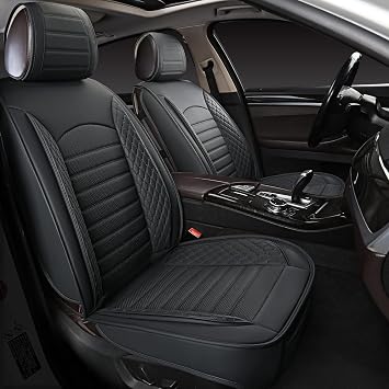Car Seat Covers 2 PCS Front Seats, Waterproof Napa Leather Automotive Seat Protector for Cars SUV Truck Sedan, Universal Anti-Slip Car Seat Cushion Interior Accessories, Black