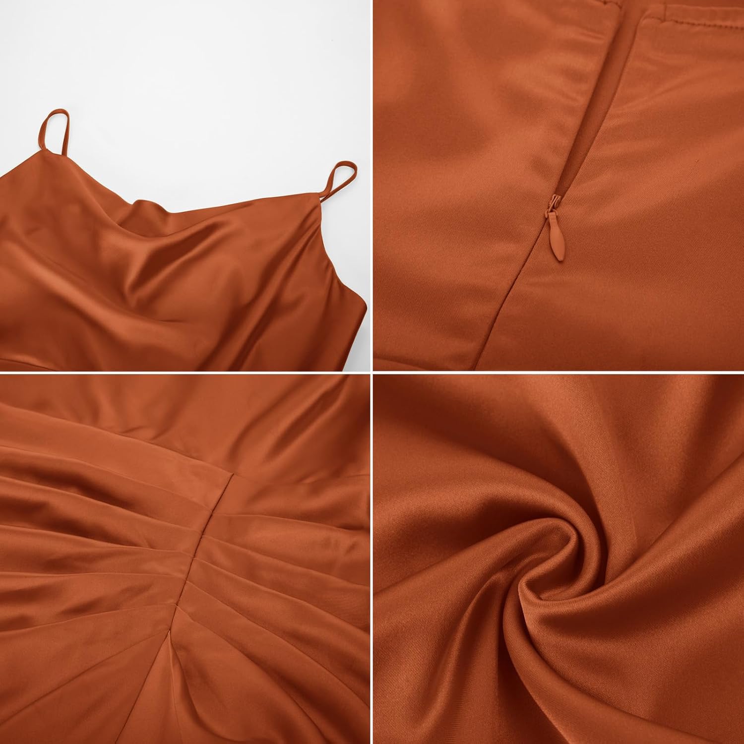 KIMCURVY Women's Plus Size Satin Dress Ruched Spaghetti Strap Cowl Neck Midi Party Cami Dress for Cocktail Party - Image 5