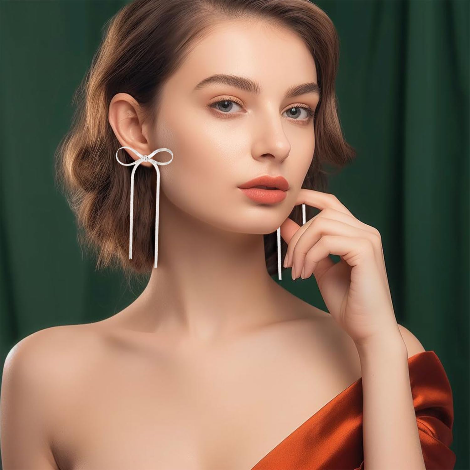 Stylish Golden Silver Bow Drop Earrings for Women - Trendy Long Tassel Chain Bow Earrings Ribbon Heart Bowknot Dangle Earrings Jewelry Gifts - Image 4