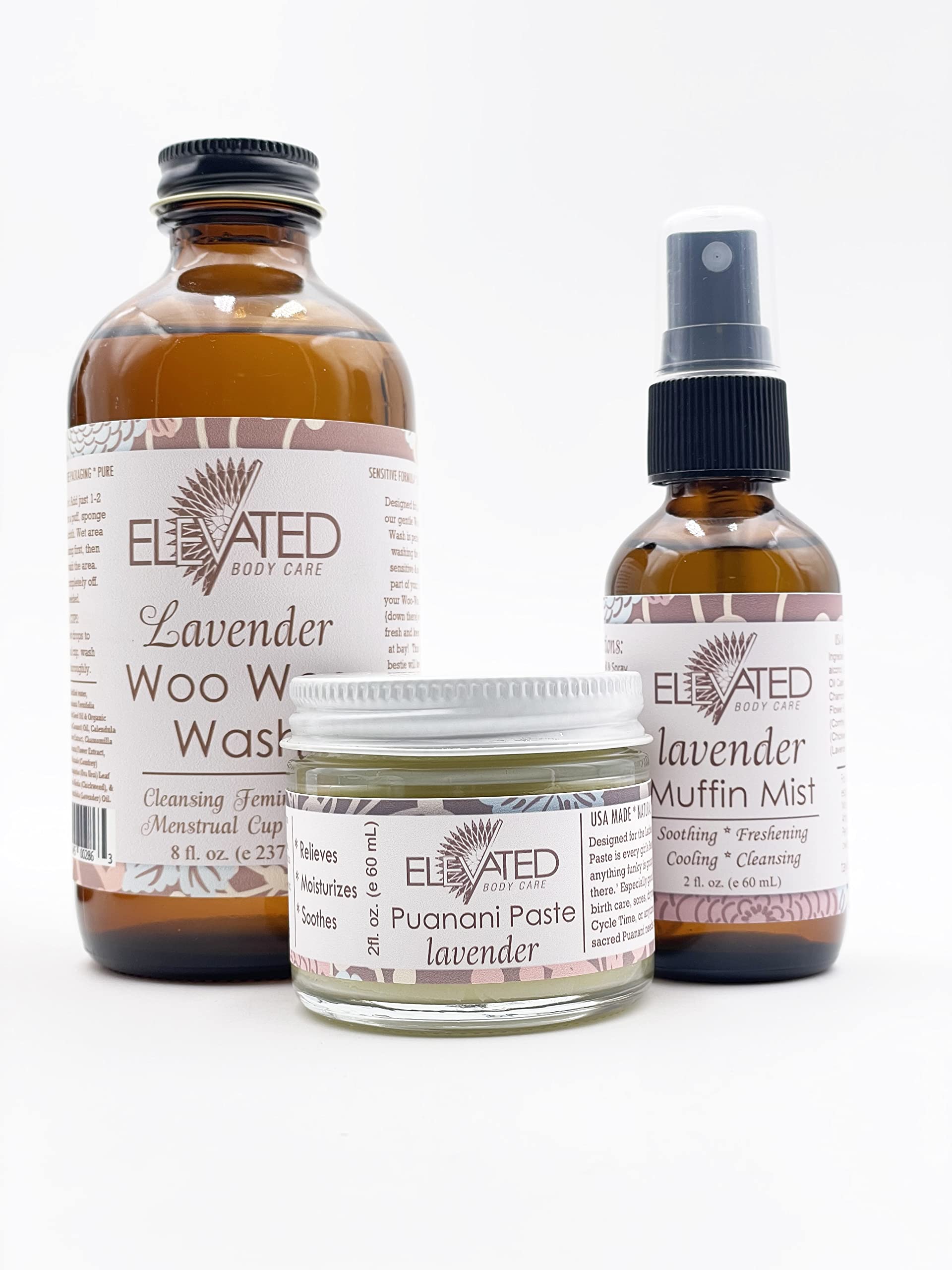 Elevated by Taylors Naturals Ladies Bestie Kit Woo Woo Wash Muffin Mist Puanani Paste All Natural Feminine Care