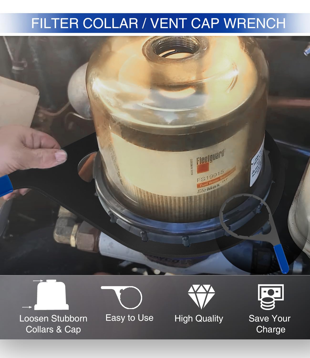 sixcow Clé à filtre à carburant de 15,2 cm et 20,3 cm pour filtre à carburant 380134 382 & 482 483 782 compatible avec moteurs diesel Detroit, Navistar moteurs diesel DD13, DD15 et DD16