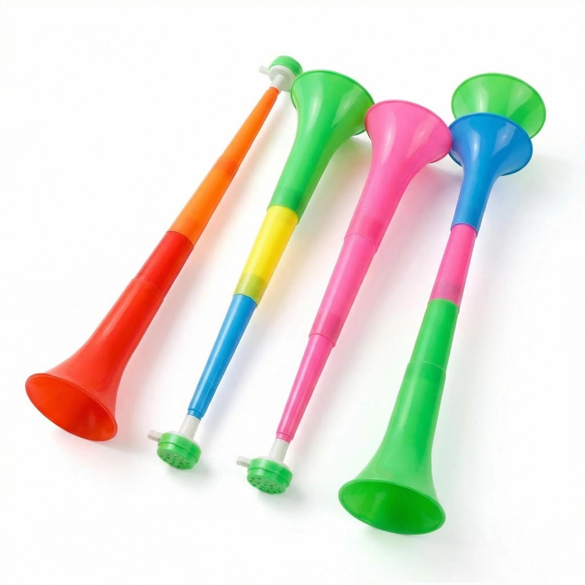 4Pcs Plastic Vuvuzela Trumpets Horn Noise Maker Adjustable Plastic Trumpets Football Stadium Cheer Fan Horns Trumpet Accessories for Football Soccer Games Sports Parties Random Color