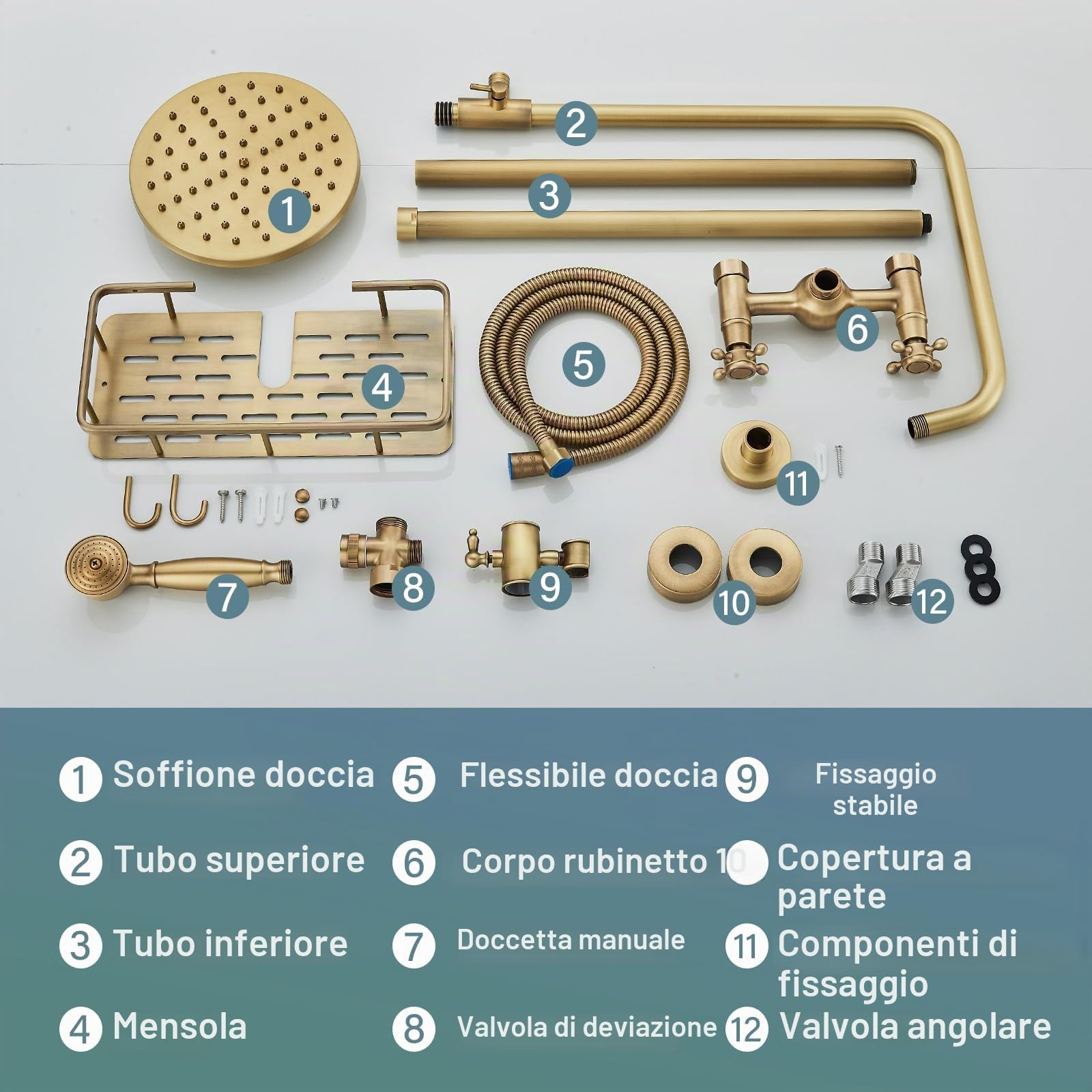 Rozin rubinetto doccia in ottone anticato con doccetta rubinetto doccia 8 pollici soffione doccia soffione doccia a pioggia con scaffale