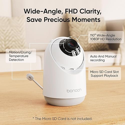 Miniatura 2 de bonoch Monitor de bebé sin WiFi, monitor de bebé de video de 5.5 pulgadas 1080p con cámara y audio, detección de movimiento y sonido, almacenamiento