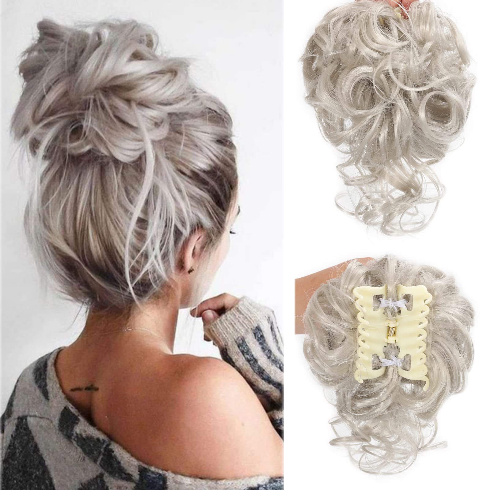 Synthetic Claw Clip Messy Bun All-in-One Updo Hairpiece for Women and Girls