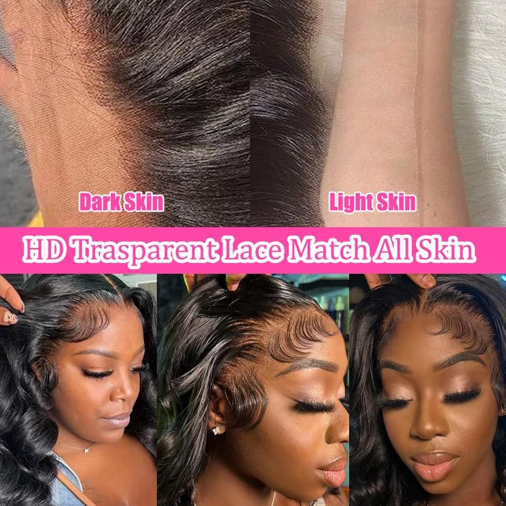 Lemoda 13x6 Water Wave Lace Front Wigs Human Hair 180% Density 24Inch Deep Wave Transparent Lace Frontal Curly Wigs Wet and Wavy Virgin Hair Natural Black - Image 4