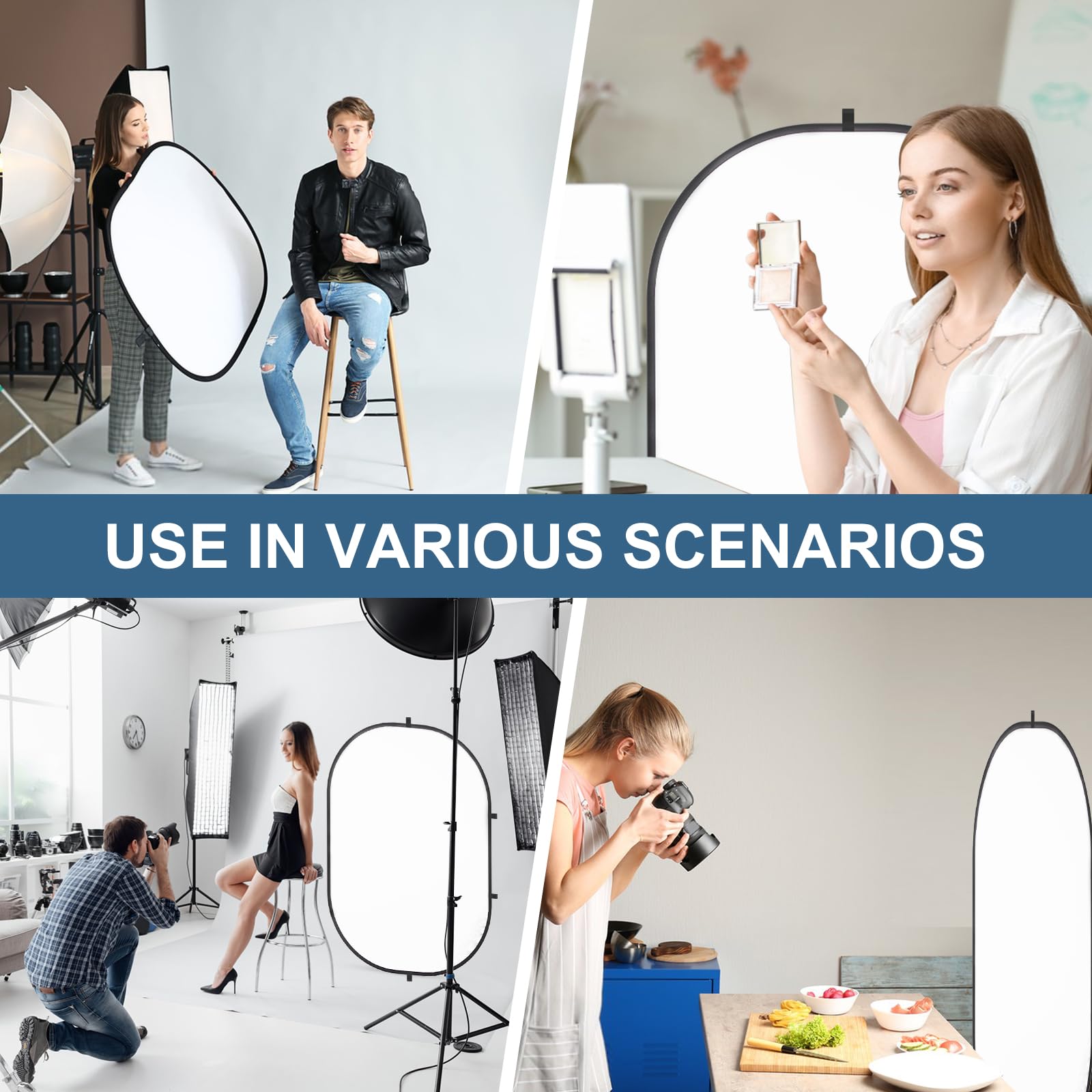 100 x 150 cm sfondo per fotografia, schermo bianco su entrambi i lati e schermo nero, sfondo pieghevole e reversibile 2 in 1 per fotografia, video di YouTube e live streaming