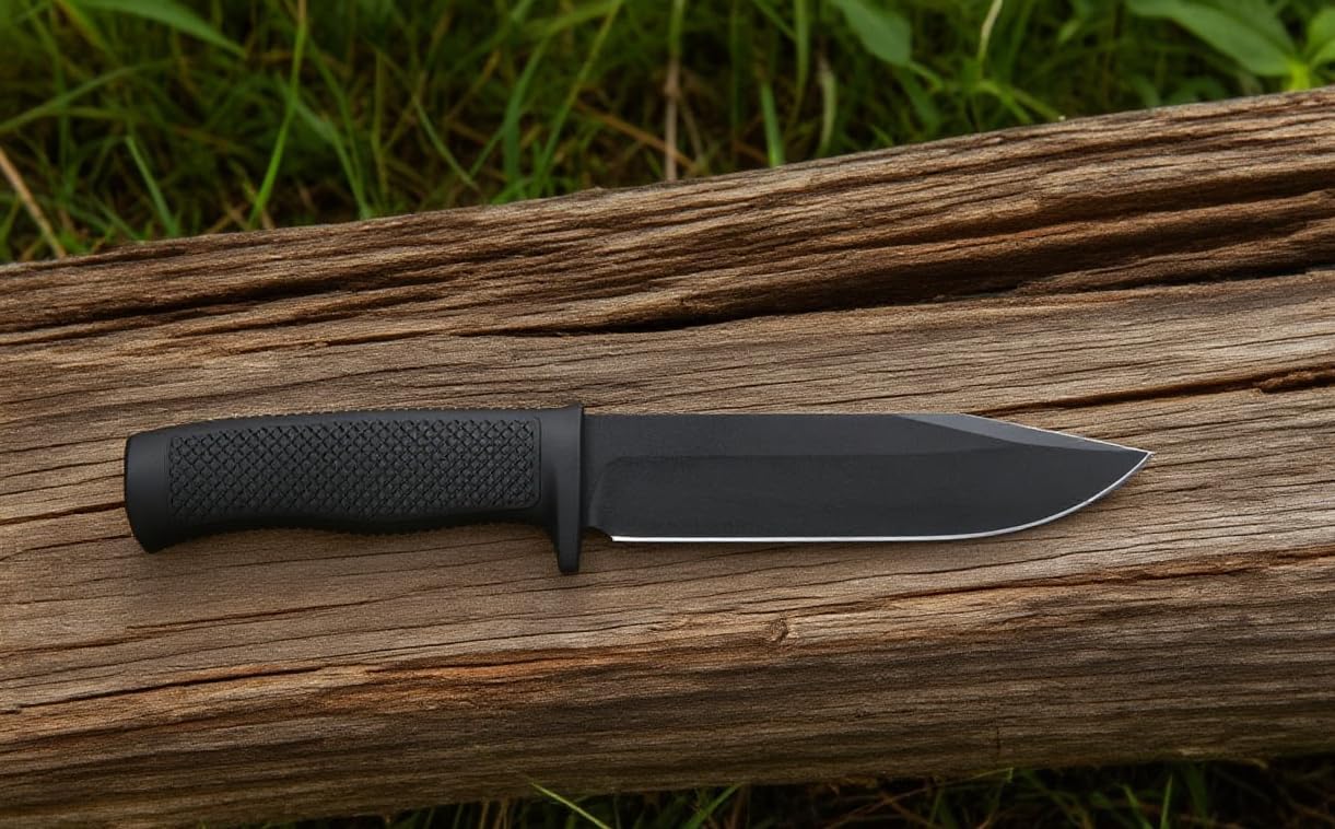 Tactical Fixed Blade Knife, 5.87 inch Blade, 4.65 inch Kray-Ex Handle, Stonewashed 420 Stainless Steel, with Secure-Ex Sheath for Outdoor Camping Hunting Survival (A-Black)