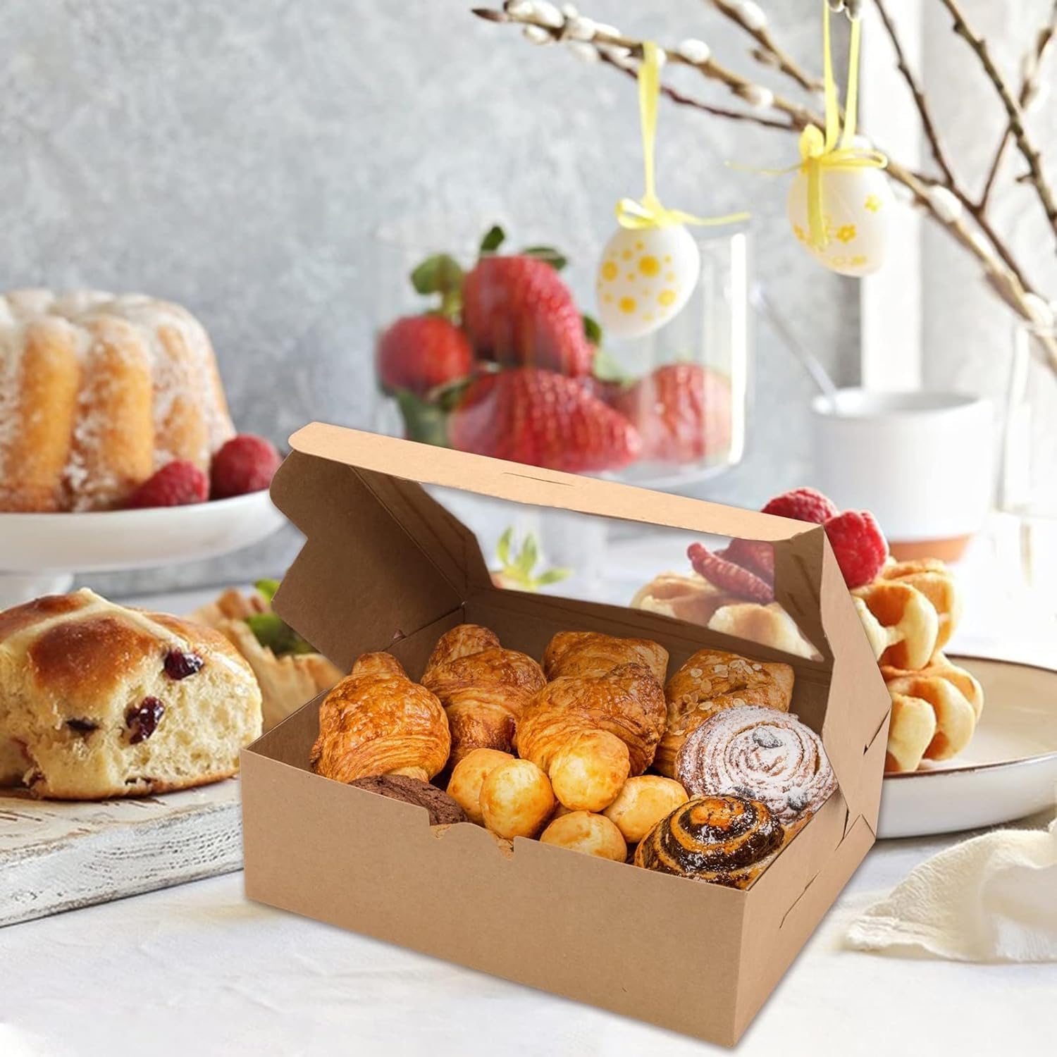 CYEER Set di 72 scatole per torte da 15,2 x 15,2 x 7,6 cm, scatole per cupcake per porzioni di torte, scatole in carta kraft marrone con finestra per porzioni di cupcake