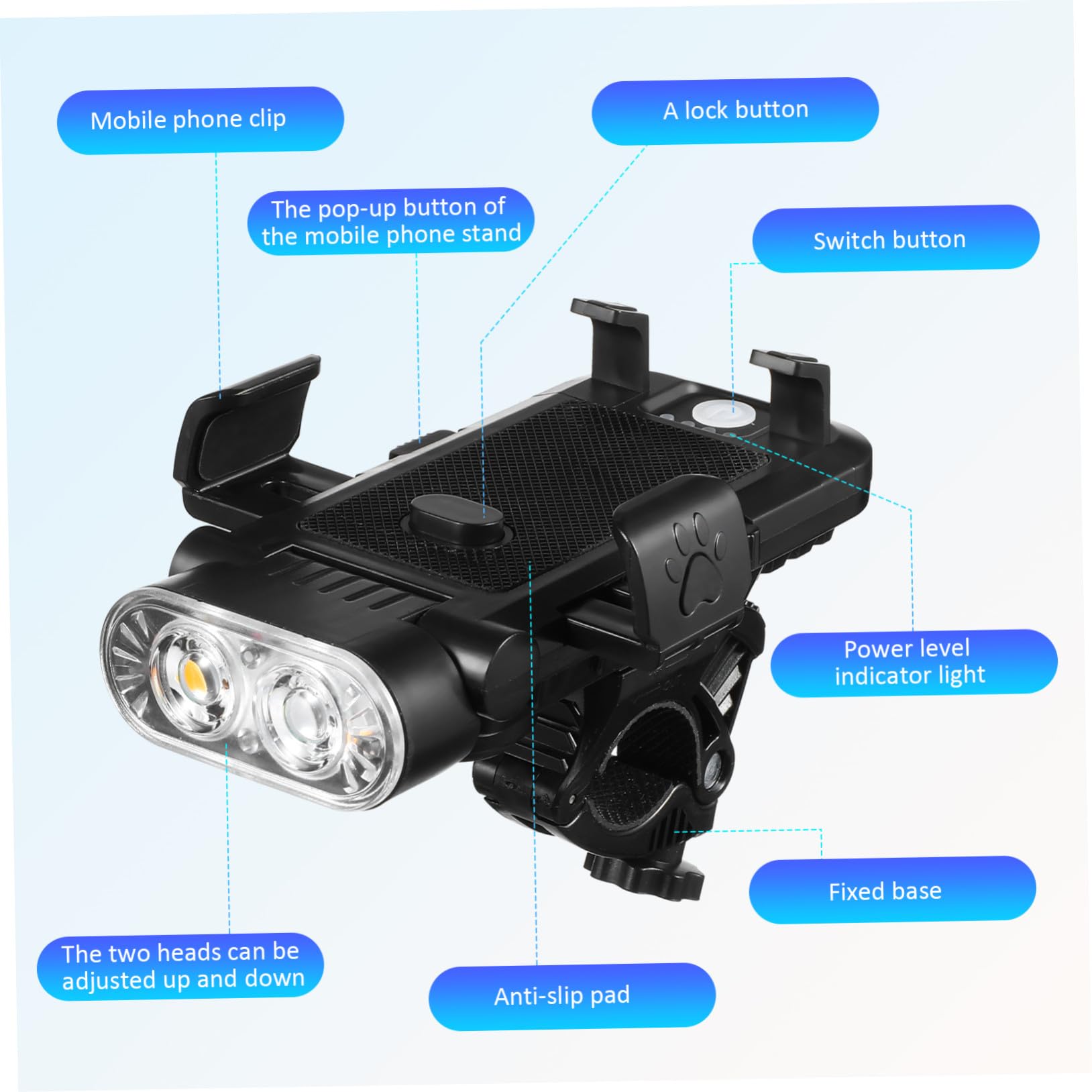 Sosoport 4000mah Luce Posteriore per Bici Supporto per Telefono e Clacson Luci LED Batteria Ricaricabile USB per Guida Notturna