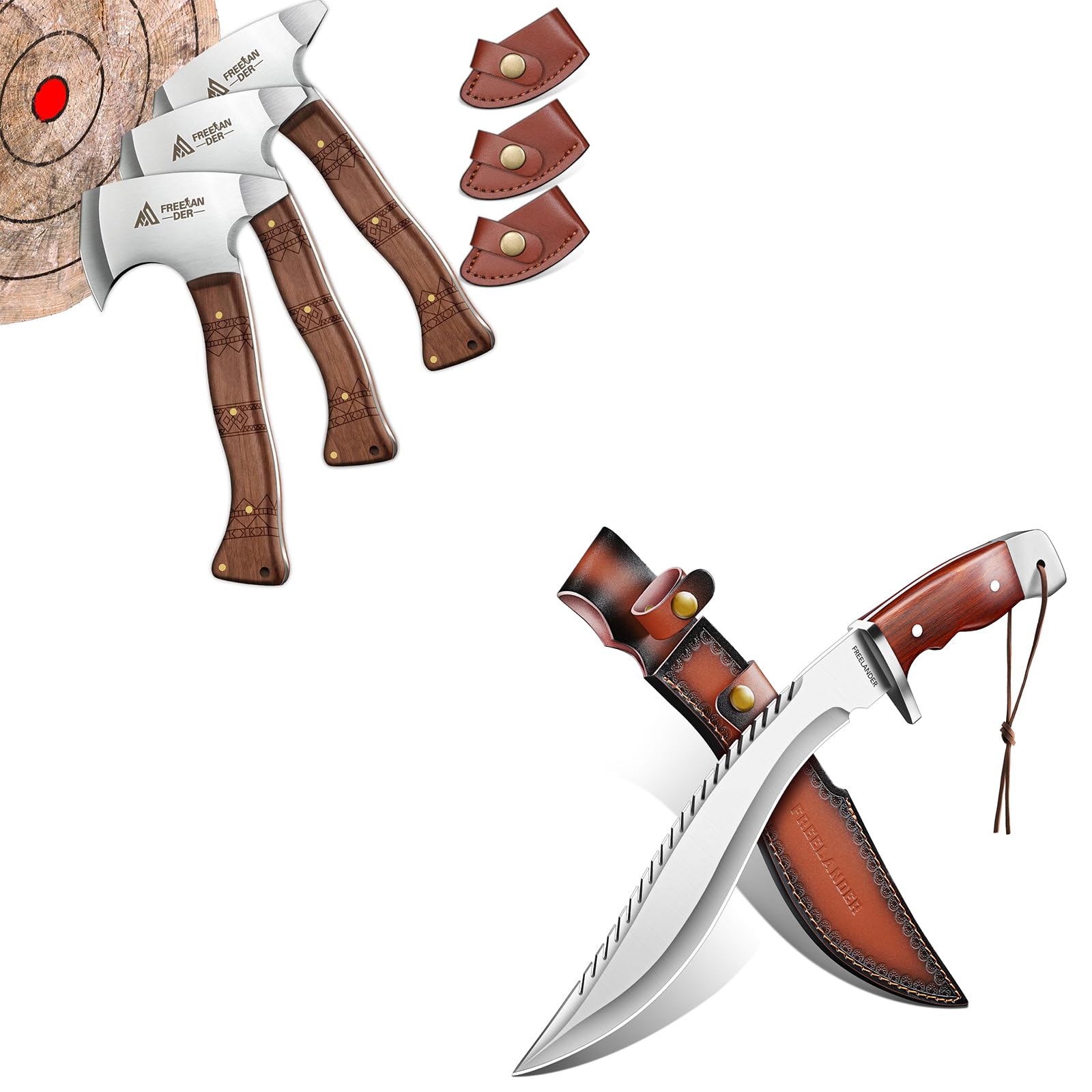 Freelander Survival Machete Scharf Echt und Beil Axt Set 3-teilig, 20CM Camping Beil Kleine Leichte