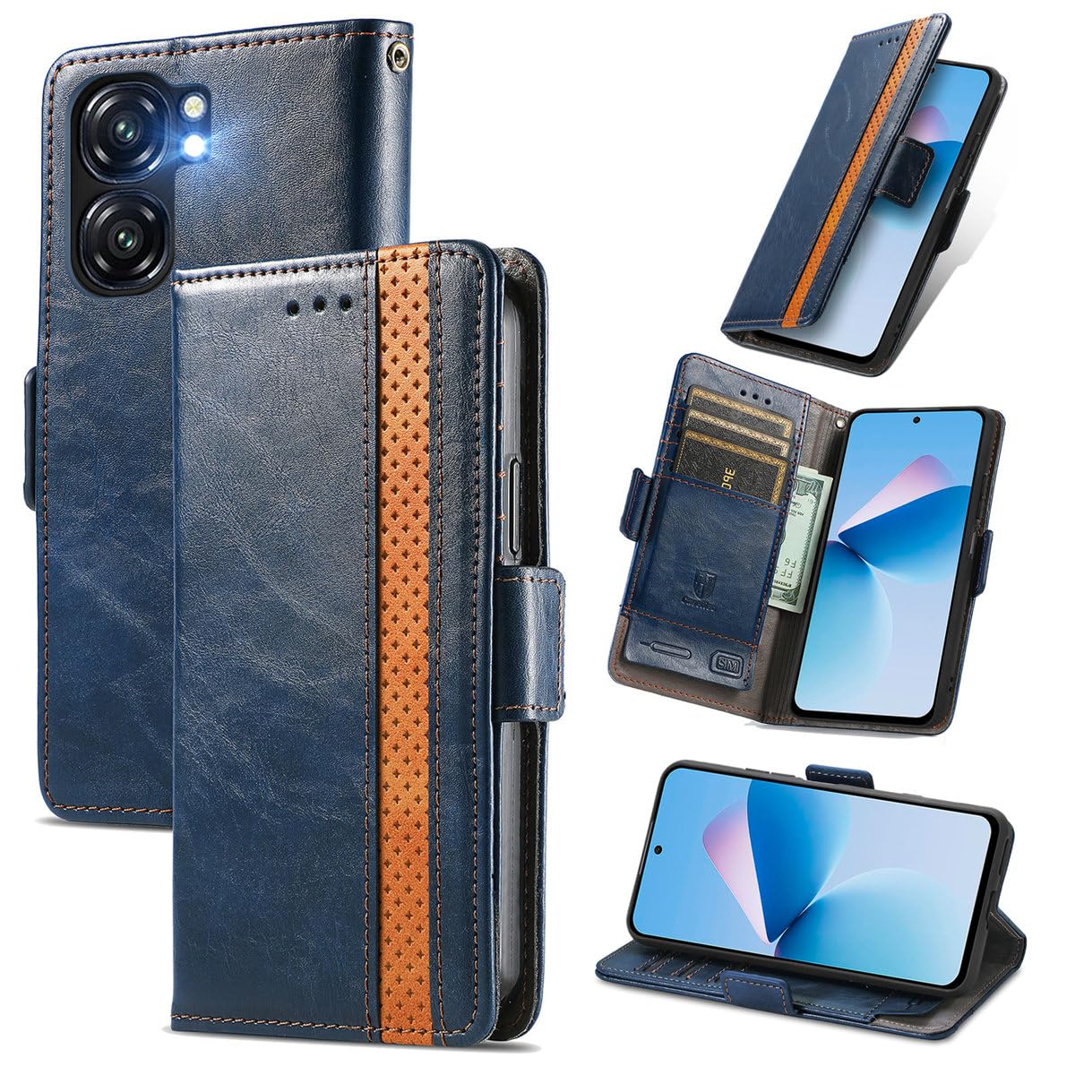 COQUE Per Custodia per Telefono Oukitel C32, Portafoglio con Patta con Design Slot per schede, Custodia in Pelle Morbida Oukitel C32-Blu