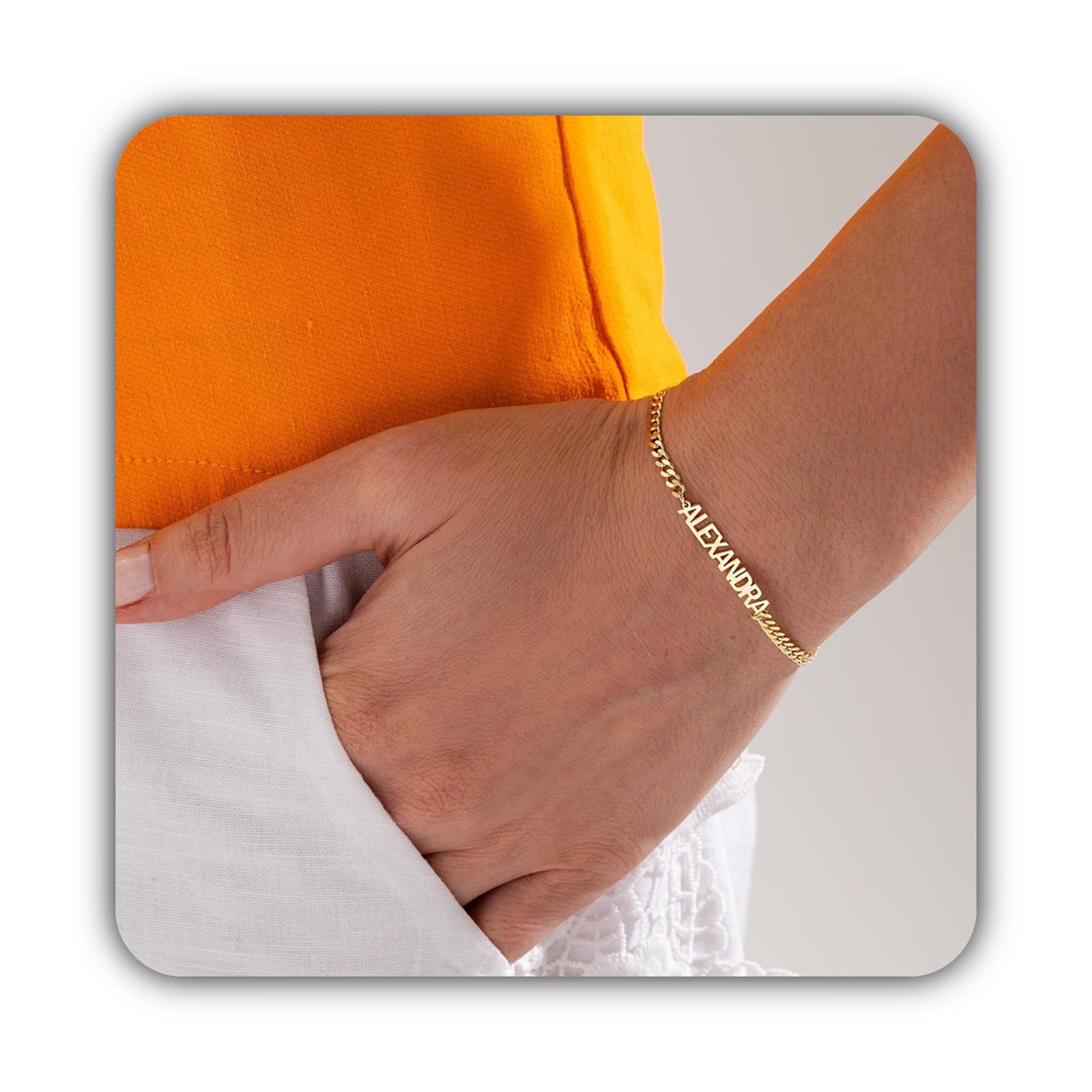 Su misura bracciale con nome personalizzato catena grumetta gioiello in argento sterling oro rosa