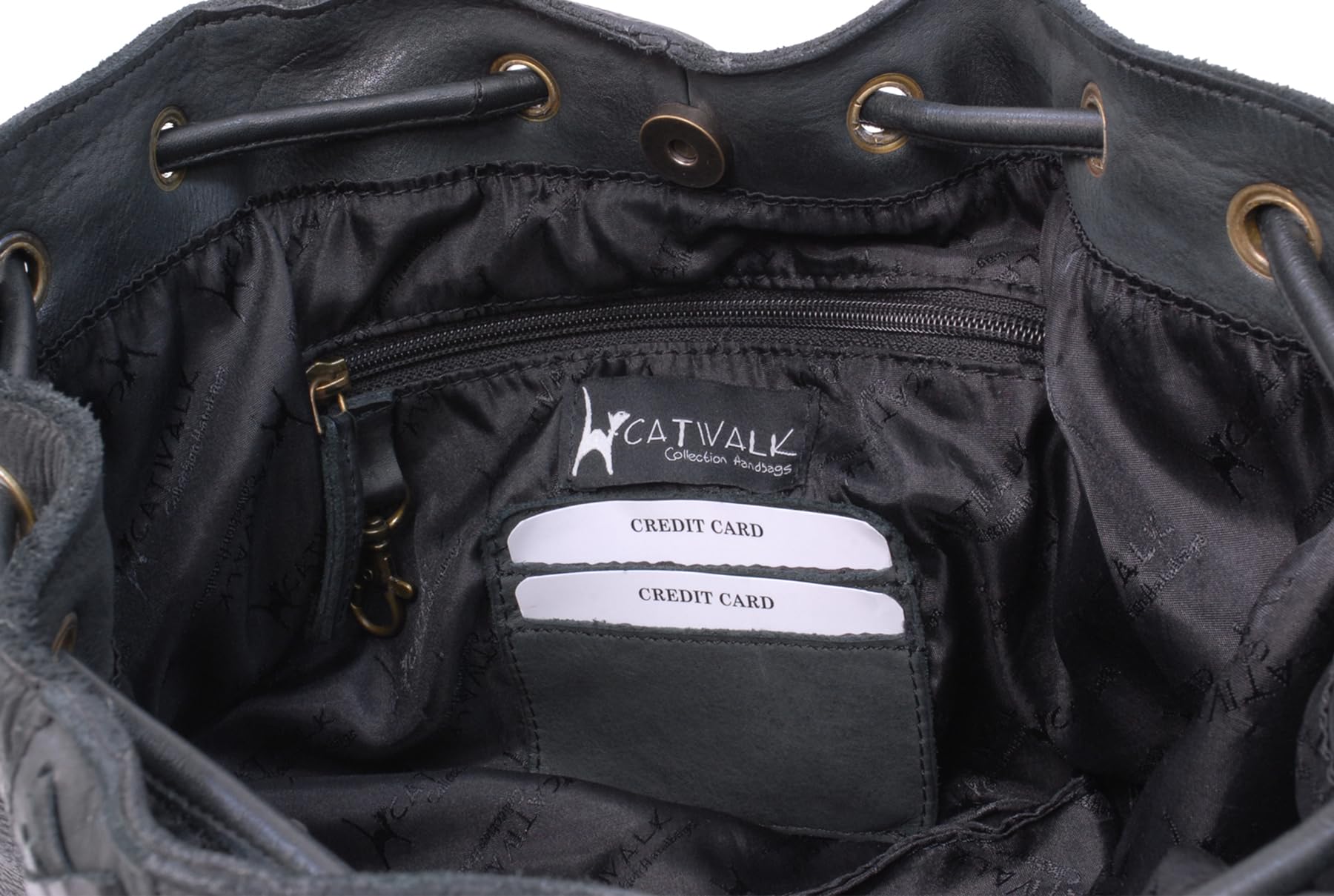 Catwalk Collection Handbags - Borsa Tracolla Media da Donna in Pelle - Borsa a Secchiello con Coulisse - Tracolla Regolabile - Francesca