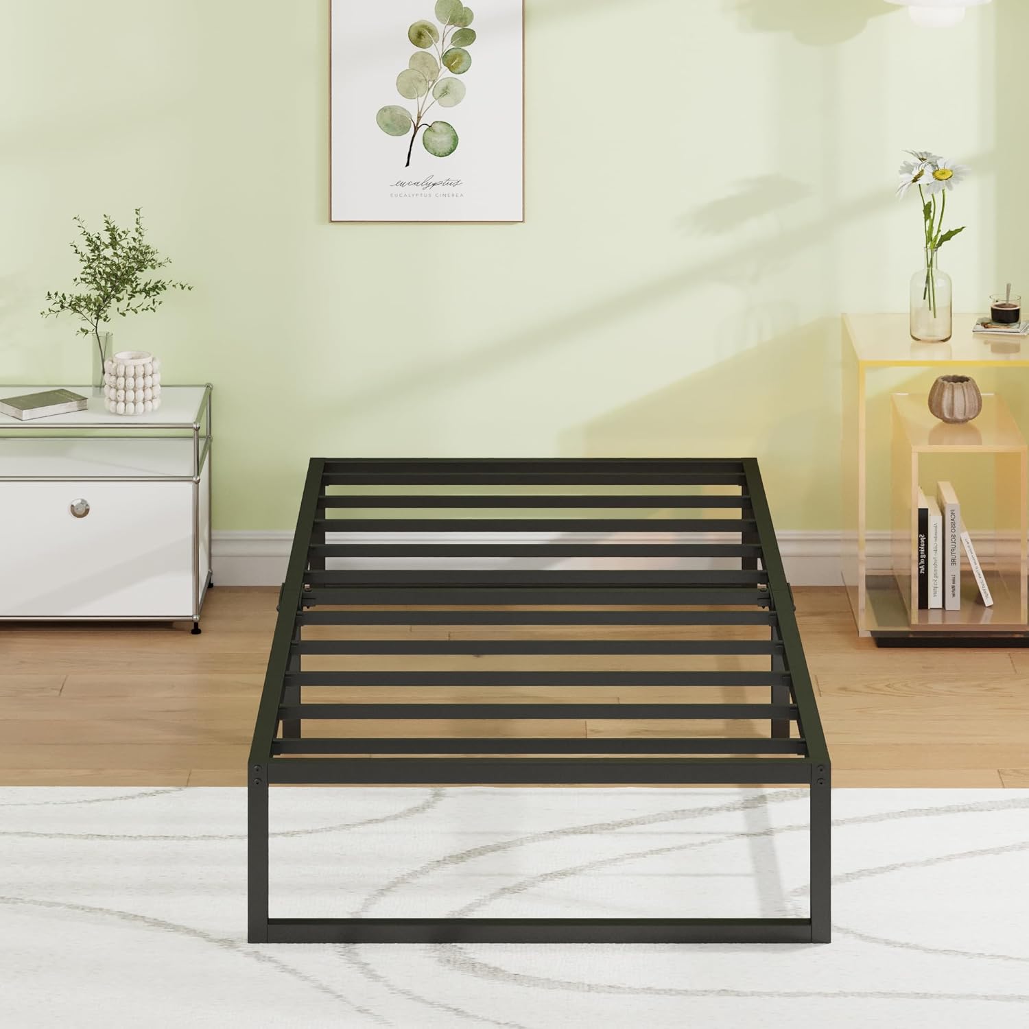 EMODA 12 Inch Twin Bed Frames No Box Spring Needed, Heavy Duty Metal Twin Platform Bed Frame, Noise Free, Easy Assembly, Black