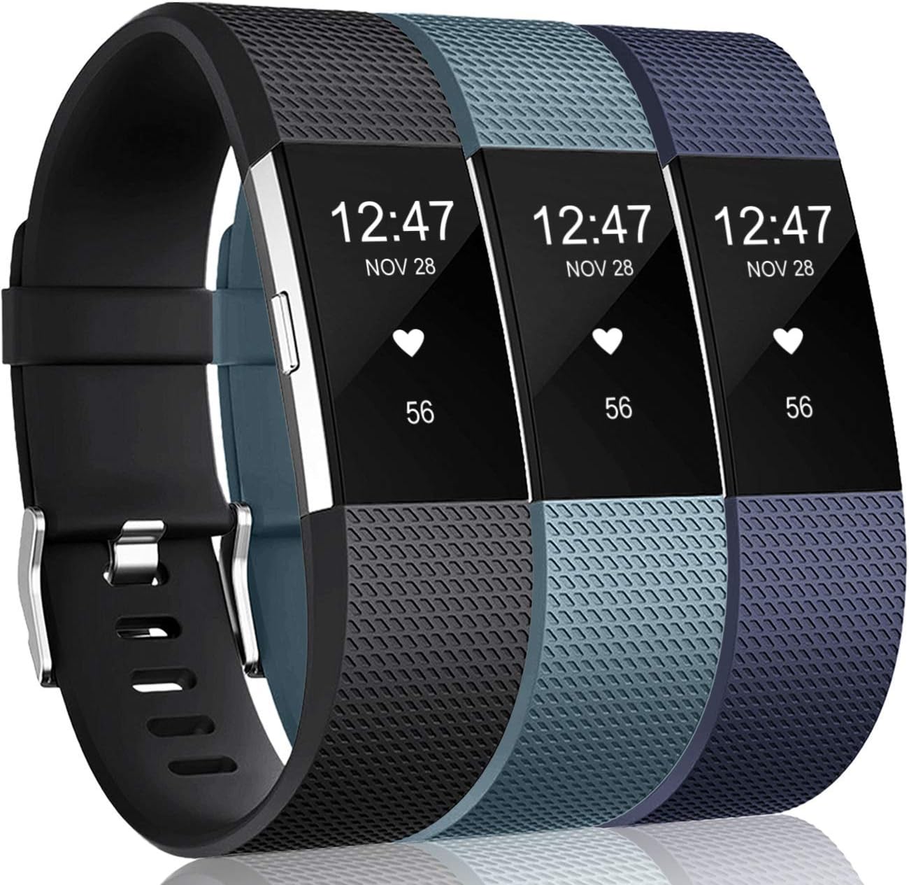 Wepro Bands Compatible with Fitbit Charge 2 HR, 3-Pack Adjustable Wrist Replacement Band for Women Men