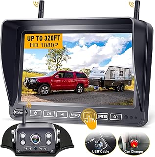 RV Backup Camera Wireless Strong Signal: HD 1080P 7'' Touch Key Recording Monitor Rear View System for Trailers/Trucks/5th Wheel 4 Channels Easy Setup Plug and Play for Furrion Pre-Wired Mount R9