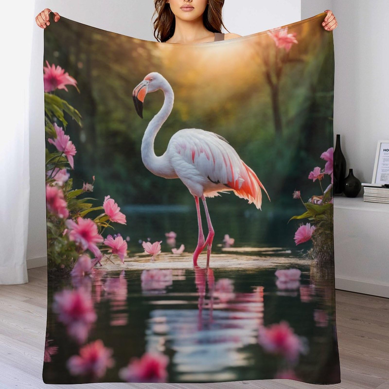 Plaid flamant rose doudou de voyage et couverture de chambre cocooning
