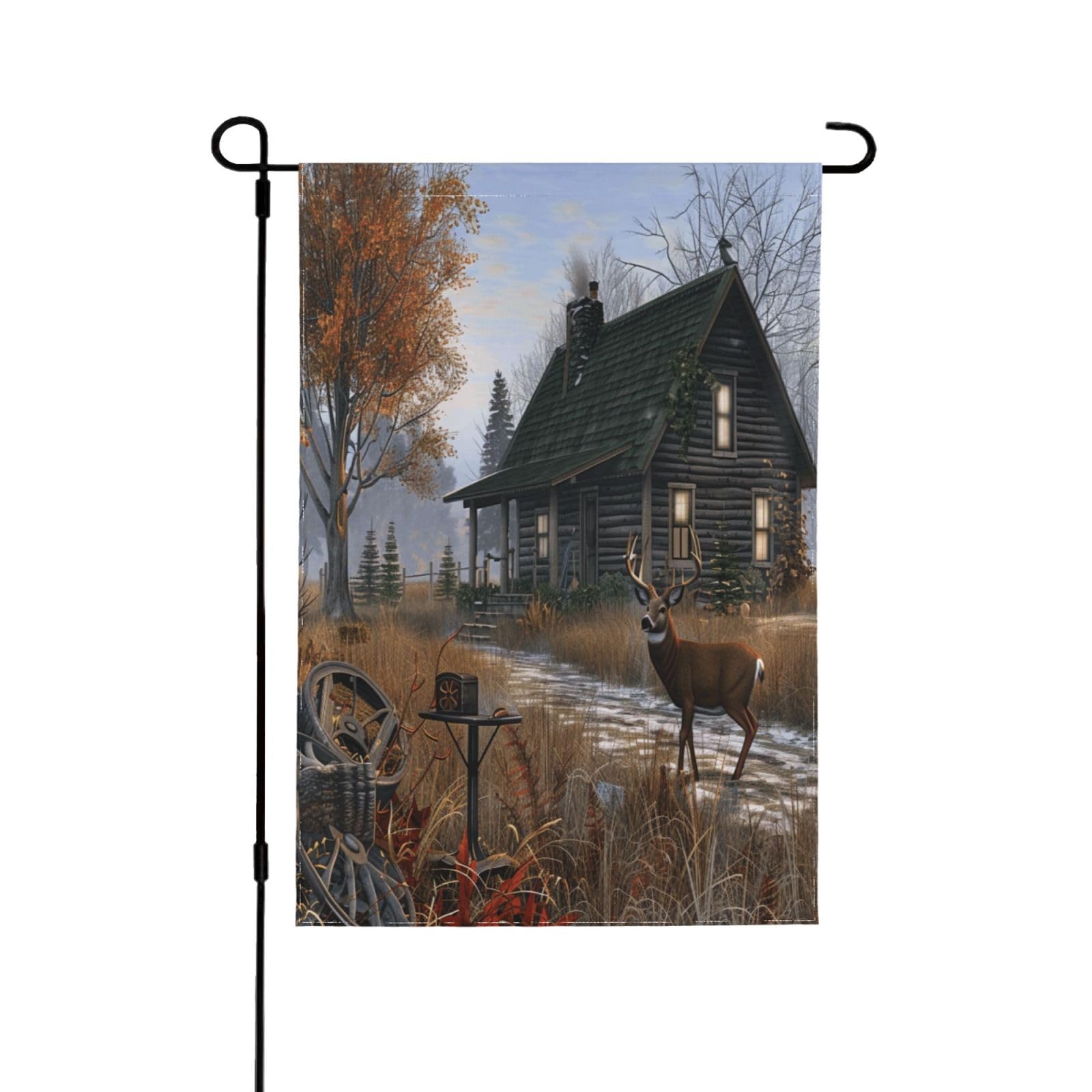 Drapeau de jardin double face chasse aux cerfs toile polyester robuste pour porche